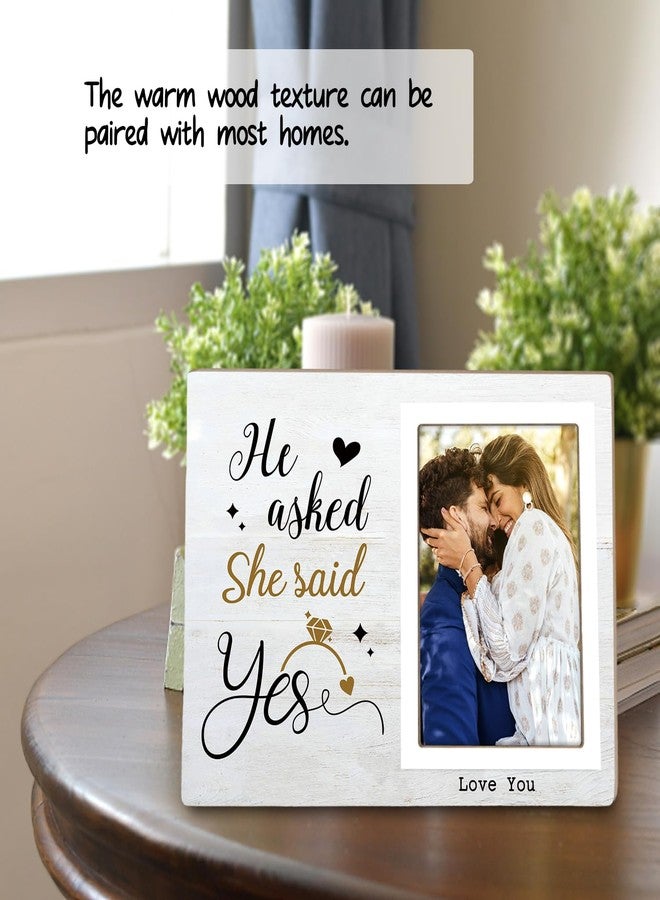 Itsoly Engagement Photo Frame, Engagement Gifts for Couples, He Asked, She Said Yes, Engagement, Wedding, Love, Valentines, Couples Wooden Photo Frame - Image 3